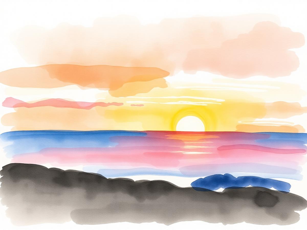 Watercolor sunset landscape